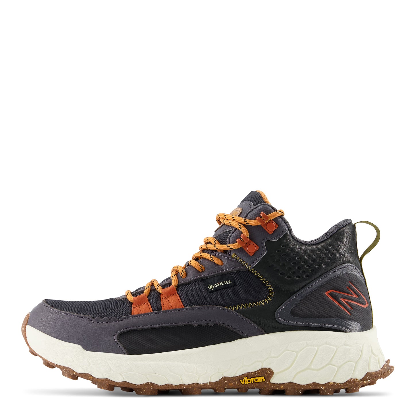 Peltz Shoes Women's New Balance Fresh Foam X Hierro Mid Trail Running Shoe Black Magnet Marigold WTHIMCCE