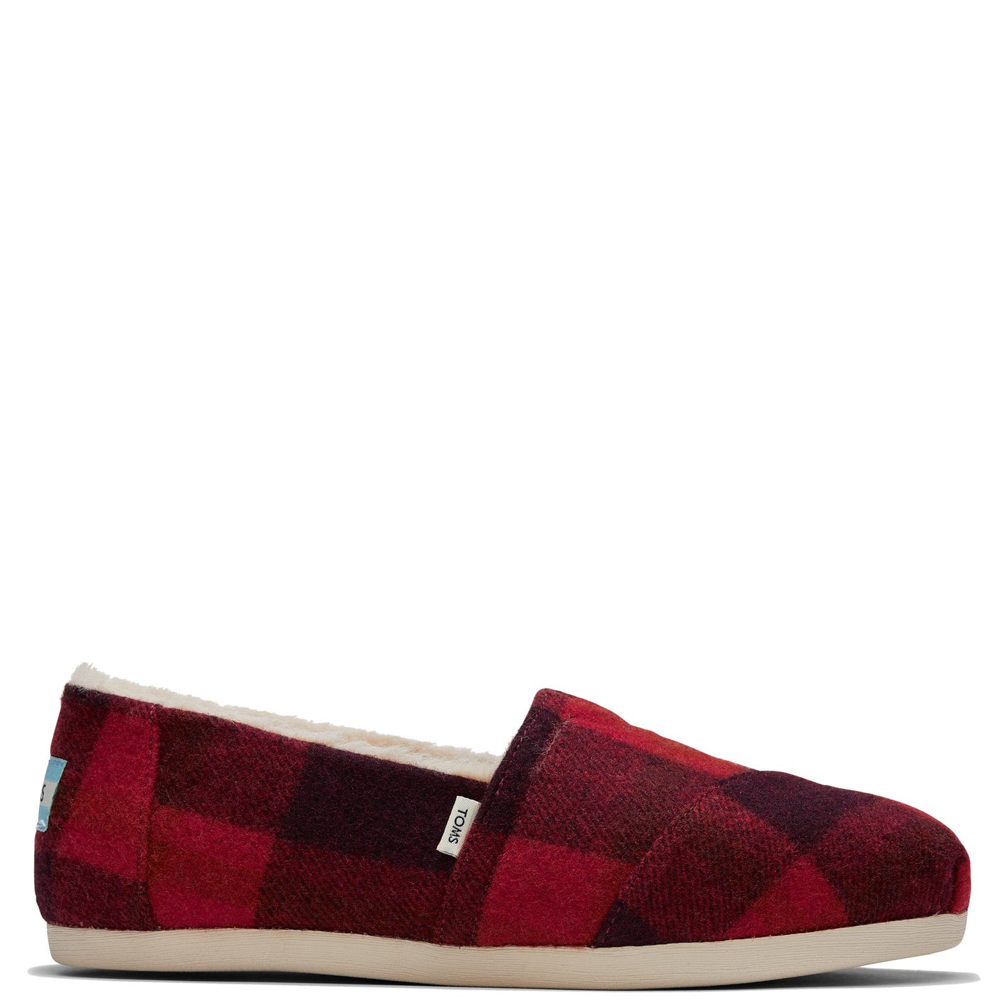 Peltz Shoes  Women's Toms Alpargata Faux Fur Lined Slip-On RED PLAID 10016748