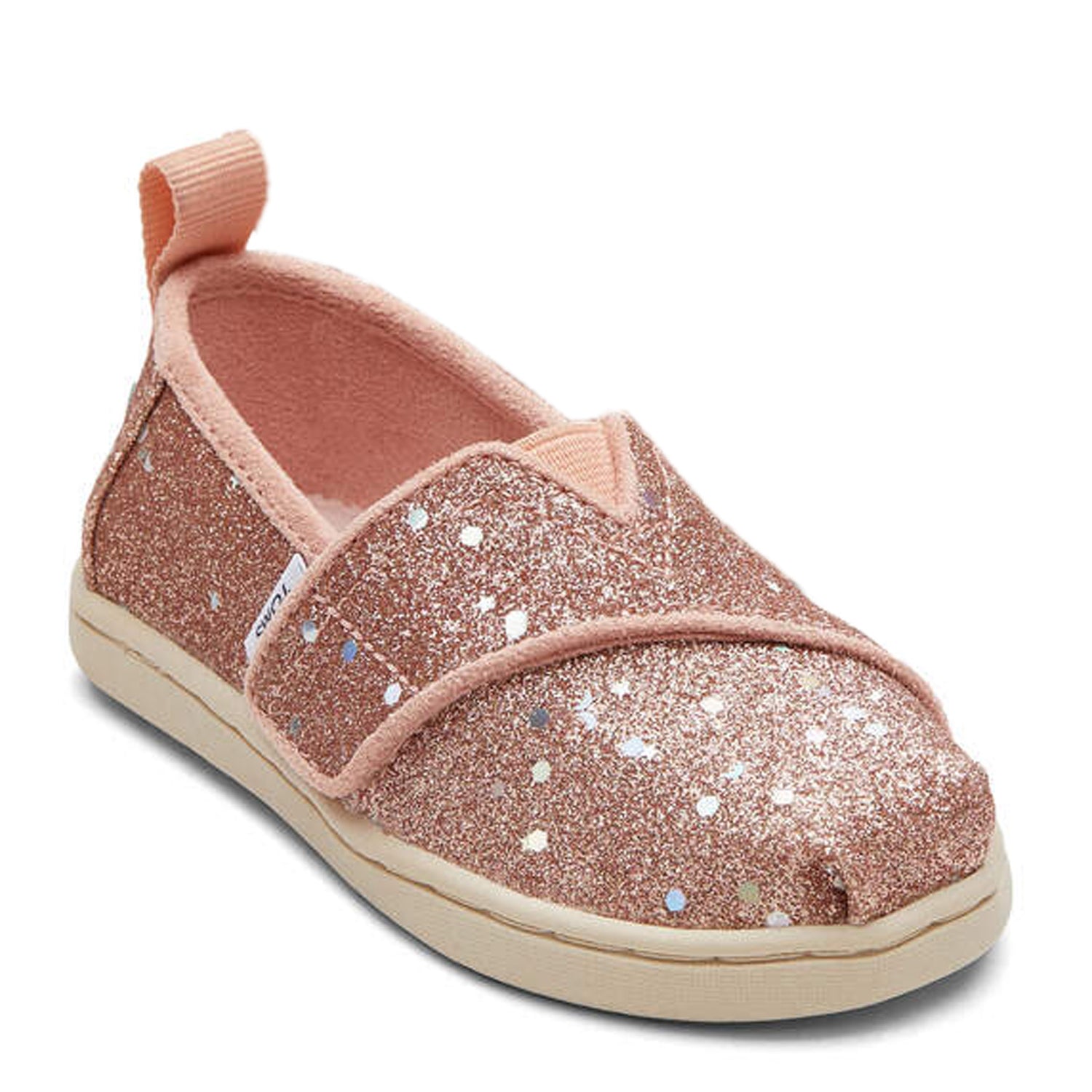 Peltz Shoes  Girl's Toms Alpargata Tiny Slip-On - Toddler Rose Gold Glitter 10018672