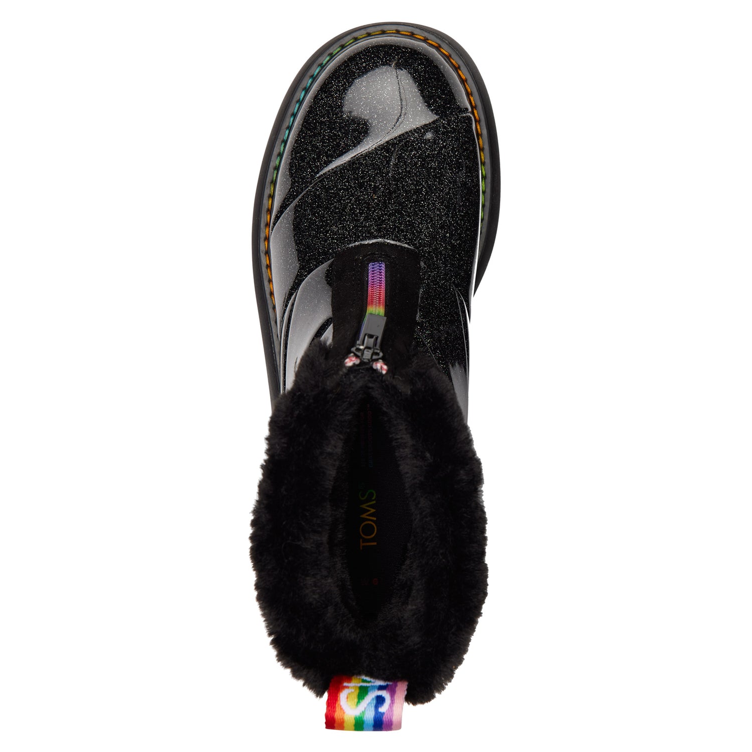 Peltz Shoes  Women's Toms Mallow Puffer Cuff Boot BLACK RAINBOW 10018678