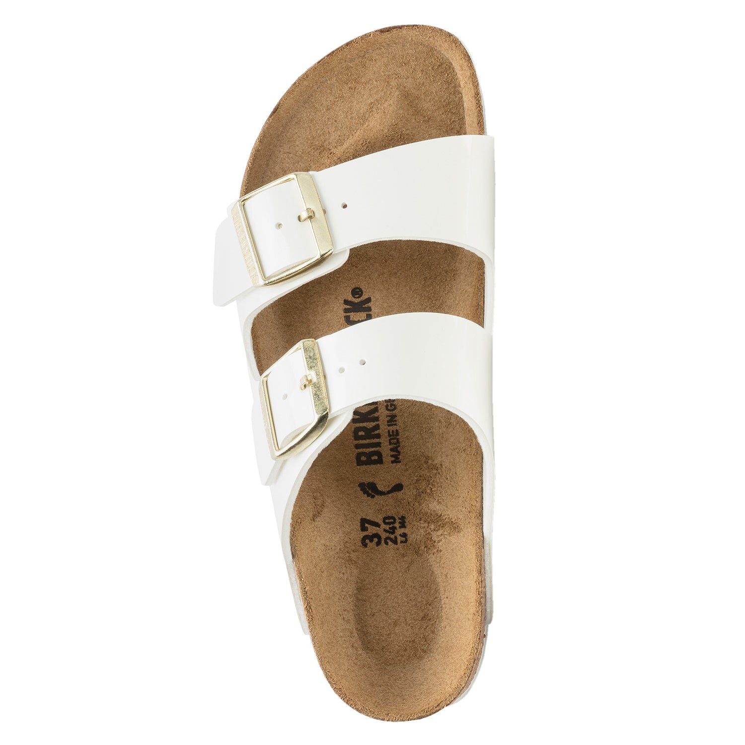 Peltz Shoes  Women's Birkenstock Arizona Slide Sandal - Narrow Fit White Patent Birkoflor 1005 294 N