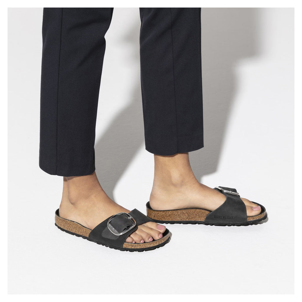 Women's Birkenstock Madrid Big Buckle Sandal BLACK OILED LEATHER 1006523 N