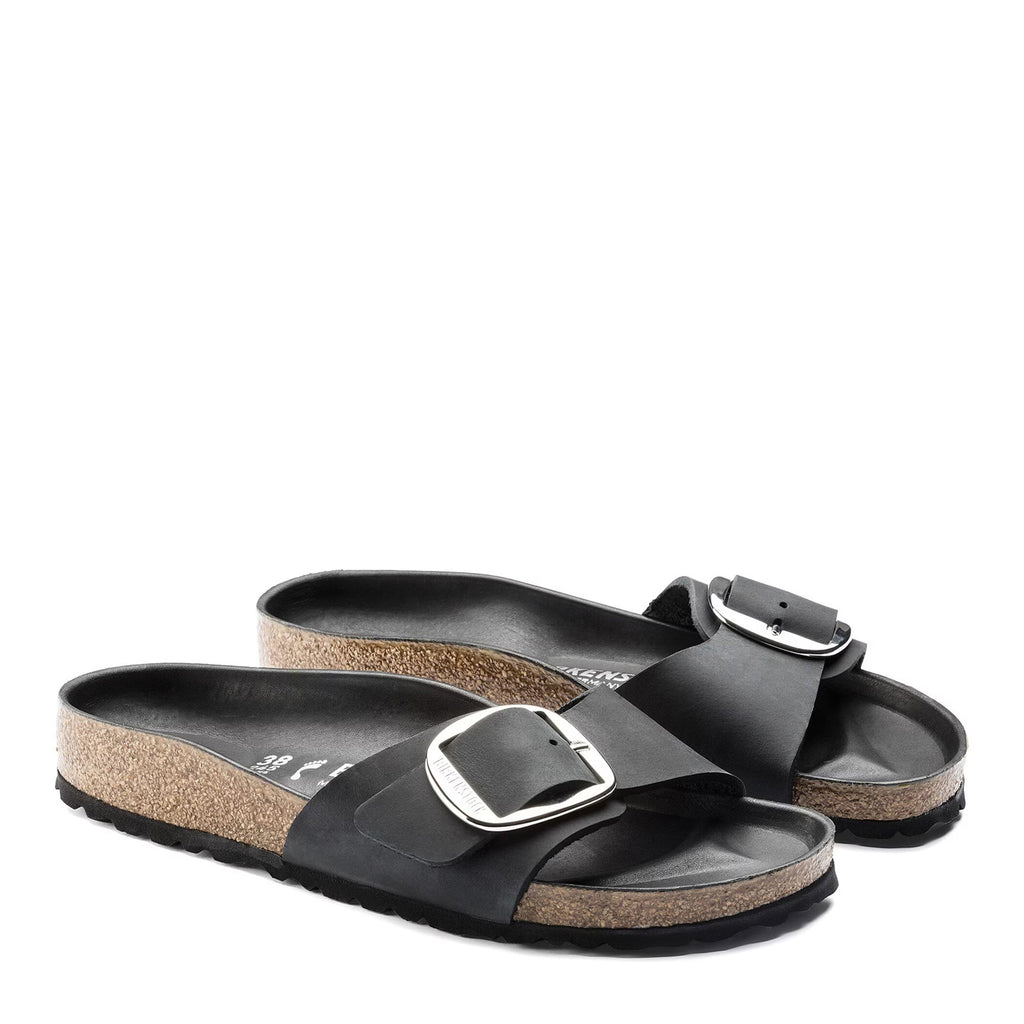 Women's Birkenstock Madrid Big Buckle Sandal BLACK OILED LEATHER 1006523 N