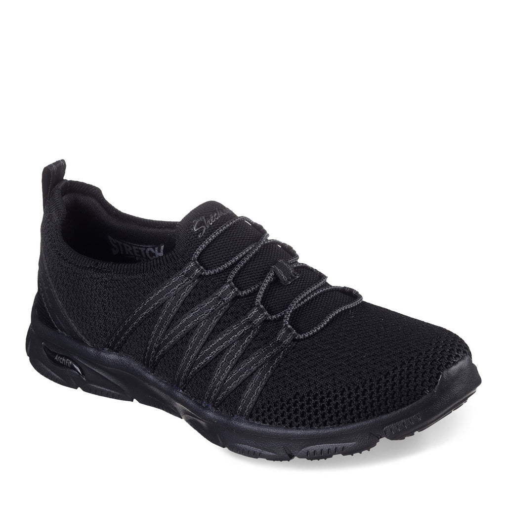Women's Skechers Arch Fit: Sunny - Creative Pass Sneaker BLACK/BLACK 100728-BBK