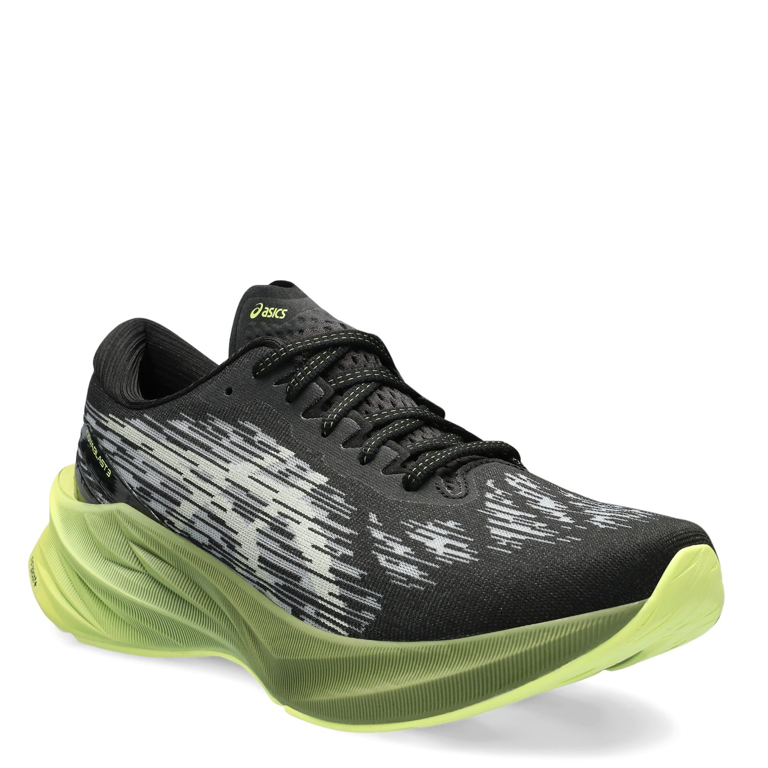 Peltz Shoes  Men's ASICS Novablast 3 Running Shoe GREEN BLACK WHITE 1011B458-005