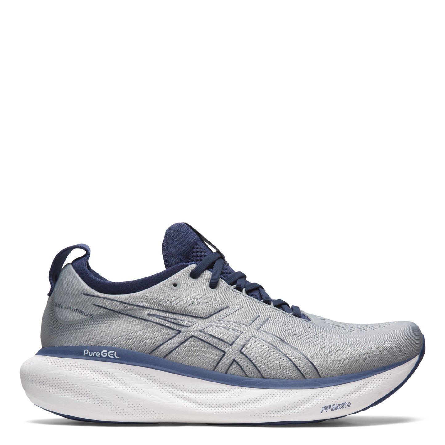 Peltz Shoes  Men's ASICS GEL-Nimbus 25 Running Shoe - Wide Width Sheet Rock / Indigo 1011B625-021