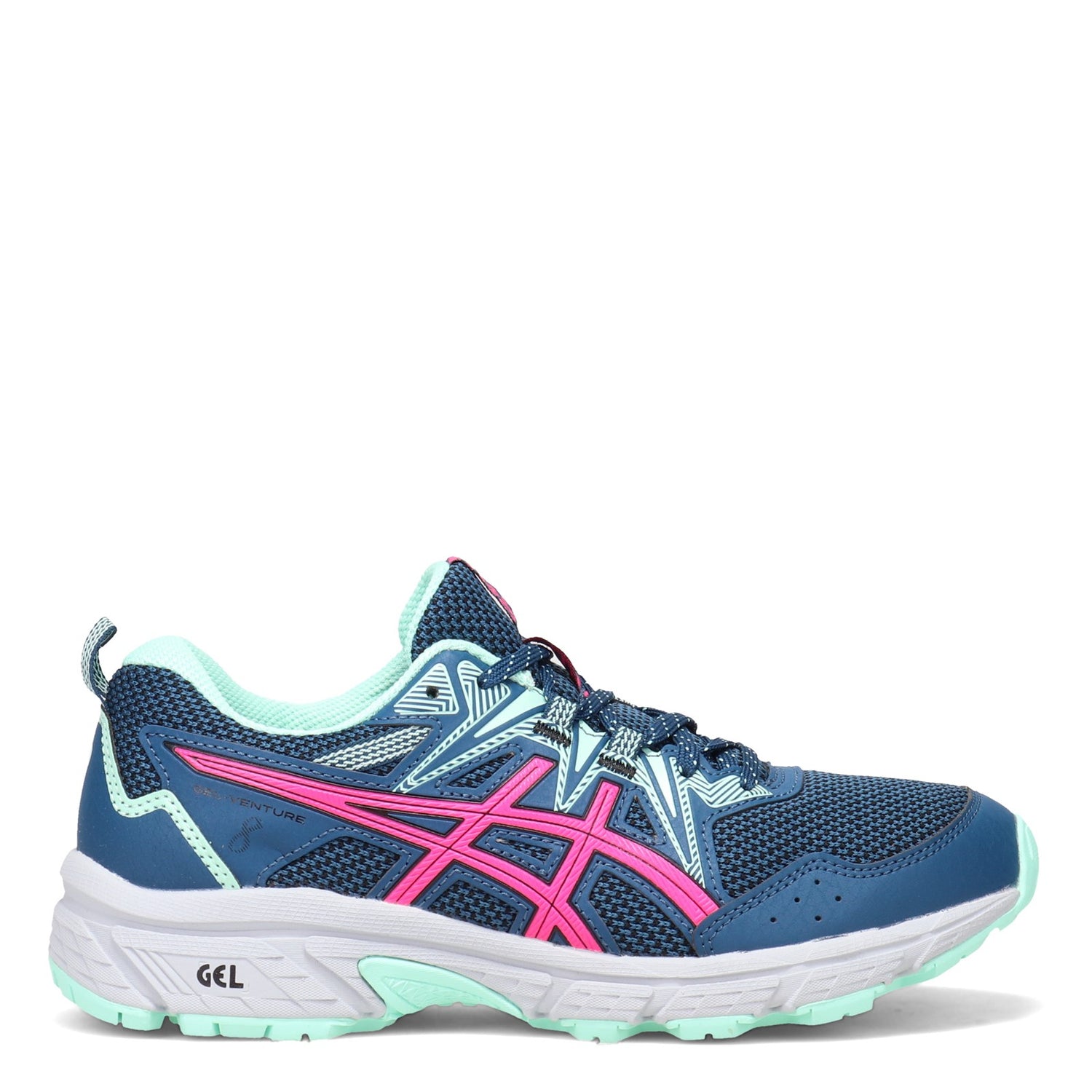 Peltz Shoes  Women's ASICS GEL-Venture 8 Trail Running Shoe BLUE PINK 1012B230.400
