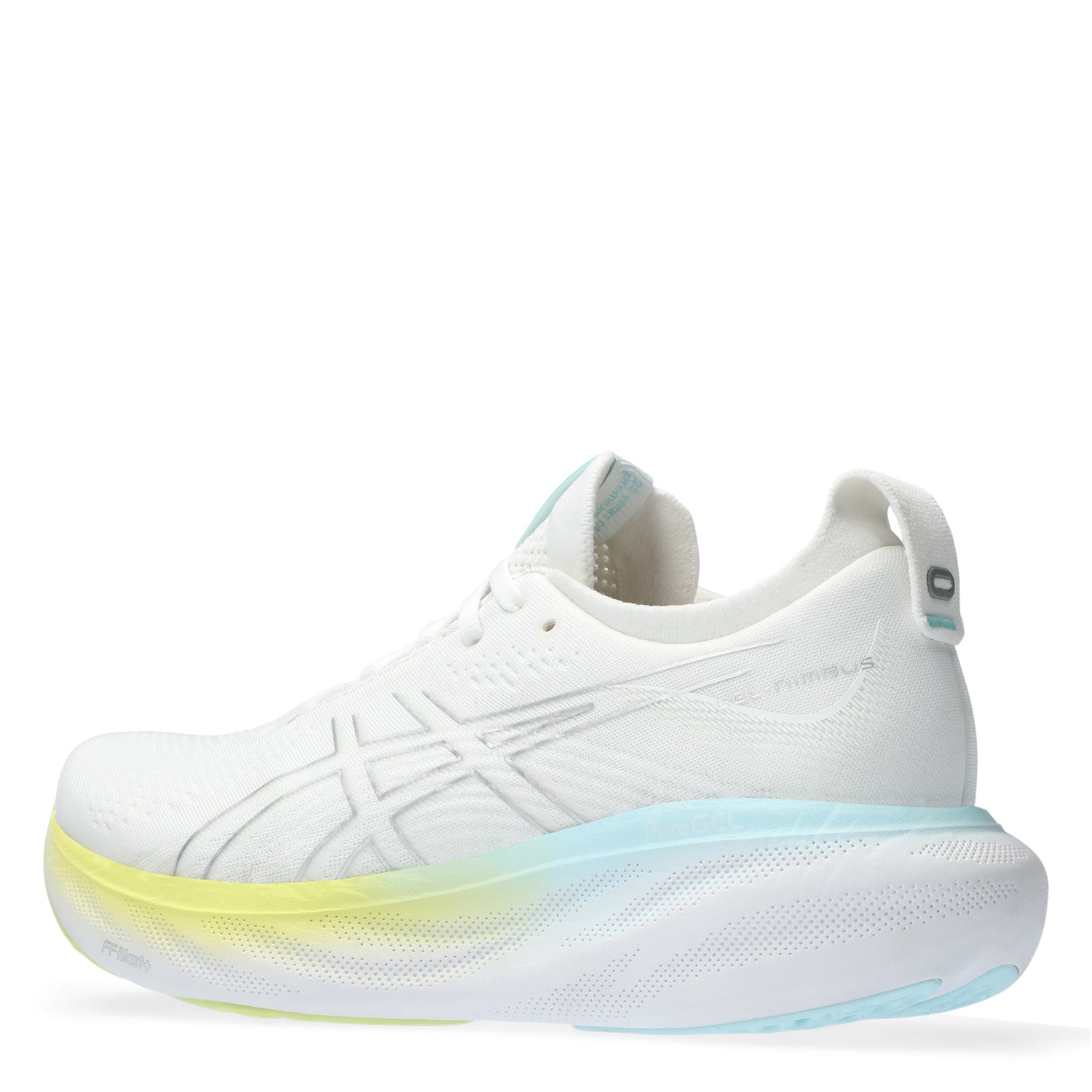 Peltz Shoes  Women's ASICS GEL-Nimbus 25 Running Shoe White Silver Lining Pastel 1012B356-105