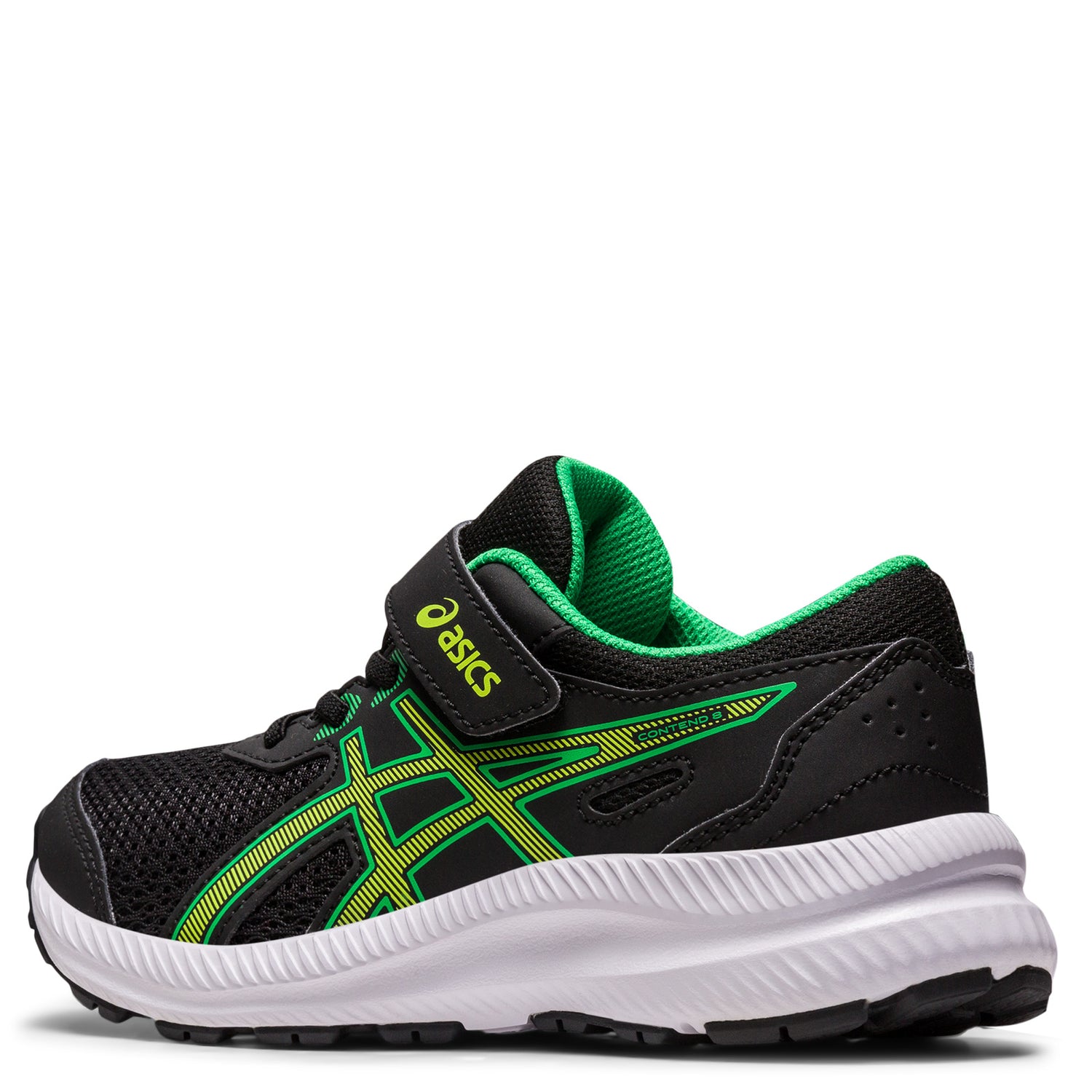 Peltz Shoes  Boy's ASICS Contend 8 Sneaker - Little Kid BLACK GREEN 1014A258-005