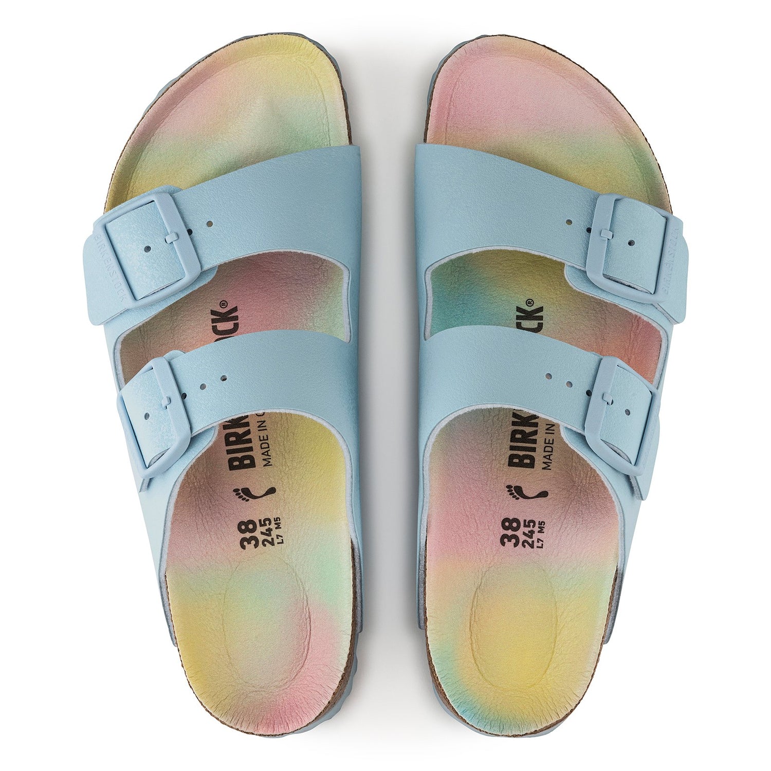 Peltz Shoes  Women's Birkenstock Arizona Vegan Slide Sandal - Narrow Width BLUE OMBRE 1021 208 N