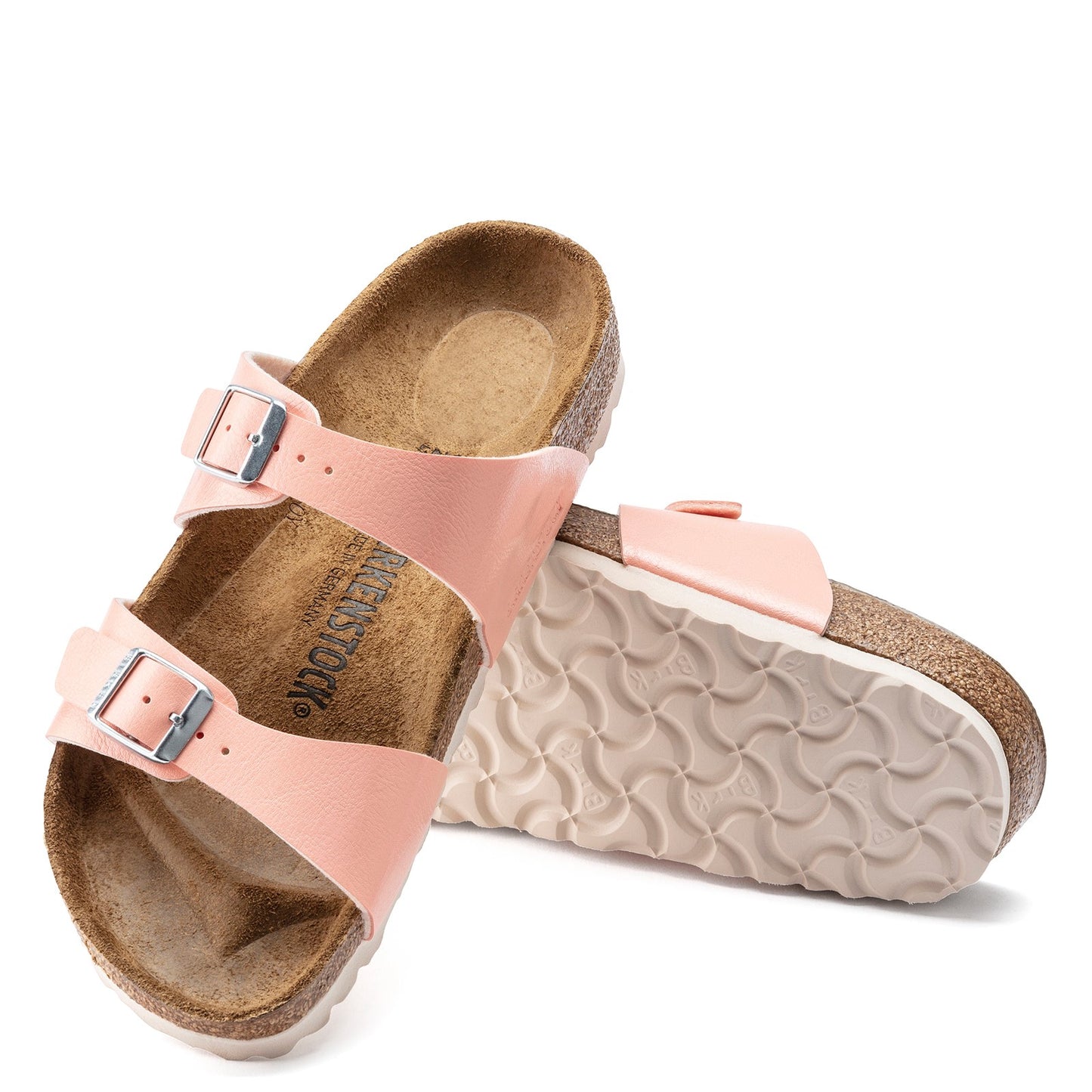 Peltz Shoes  Women's Birkenstock Sydney Birko-Flor Slide Sandal - Narrow Width PEACH 1021 465 N