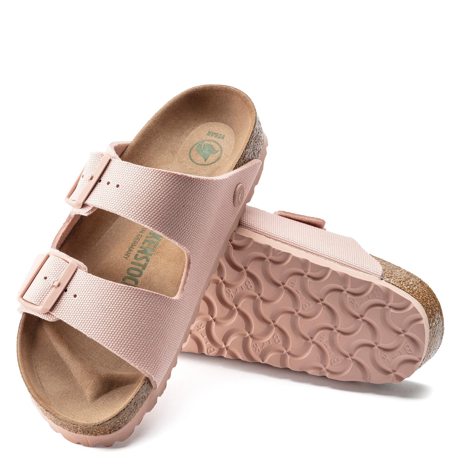Peltz Shoes  Women's Birkenstock Arizona Vegan Slide Sandal - Narrow Width SOFT PINK 1021 473 N
