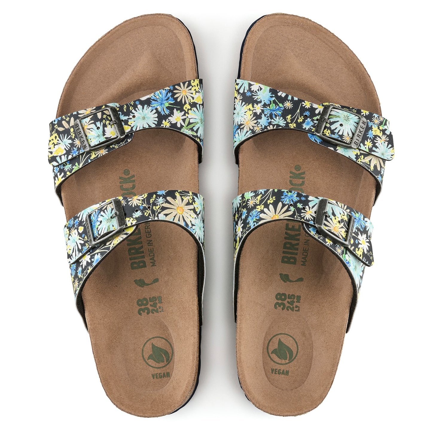 Peltz Shoes  Women's Birkenstock Sydney Birko-Flor Slide Sandal - Narrow Width BLUE FLORAL 1021 569 N