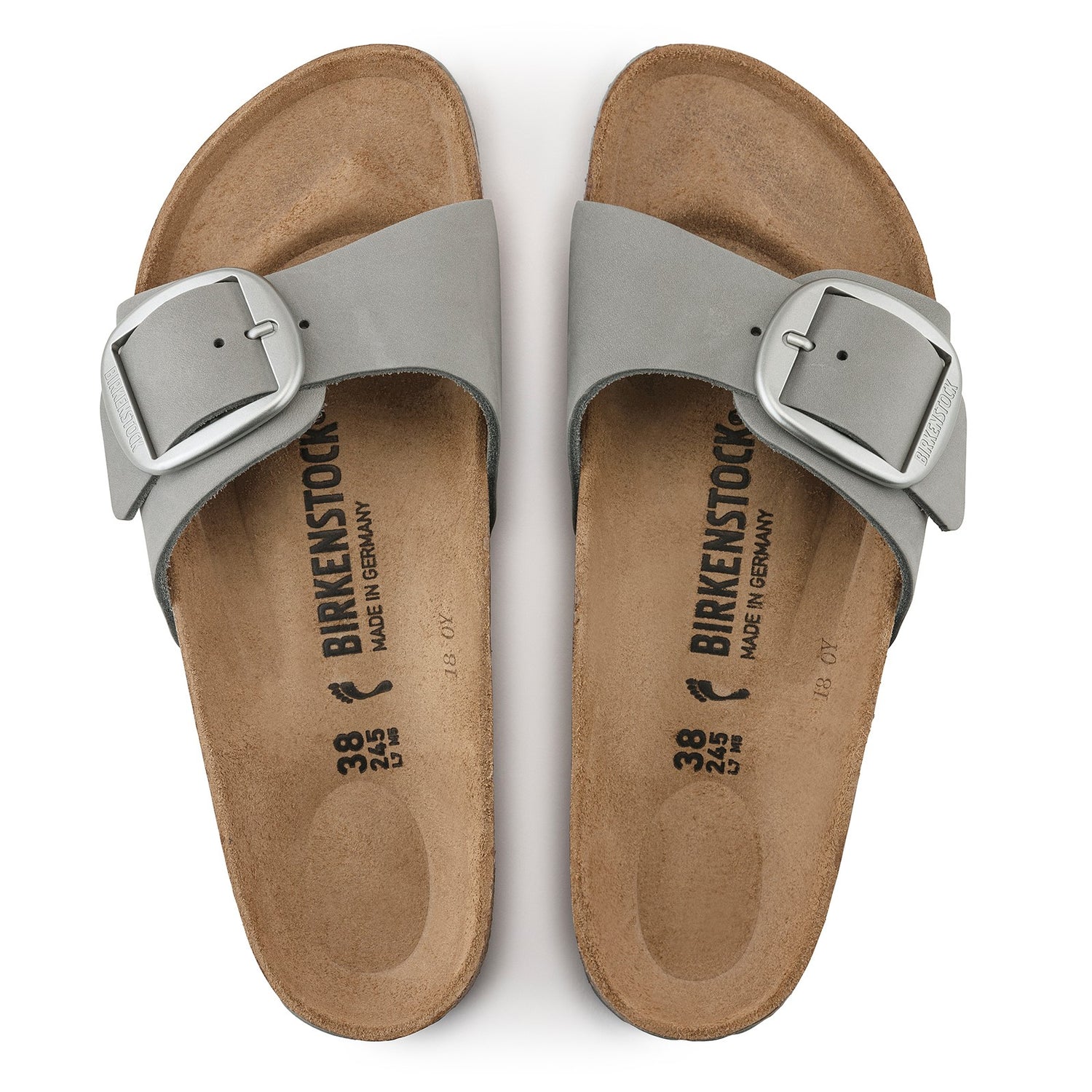 Peltz Shoes  Women's Birkenstock Madrid Big Buckle Sandal GREY NUBUCK 1022 176 N