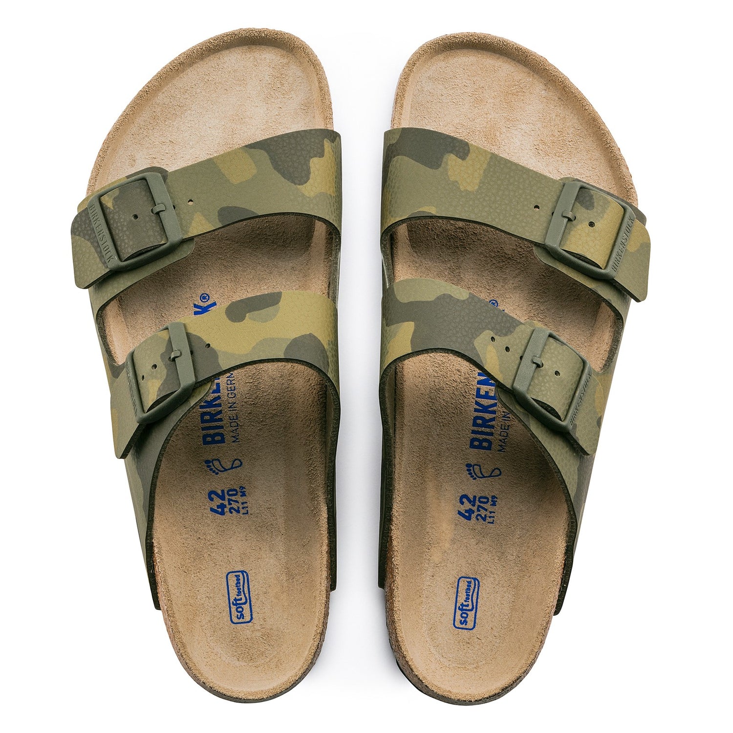 Peltz Shoes  Women's Birkenstock Arizona Slide Sandal - Narrow Width GREEN CAMO 1022 976 N