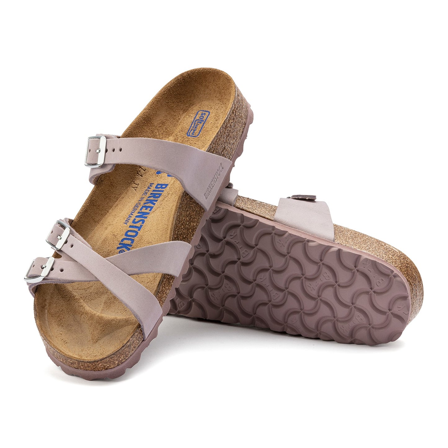 Peltz Shoes  Women's Birkenstock Franca Soft Footbed Sandal - Regular Width LILAC NUBUCK 1023 380 R