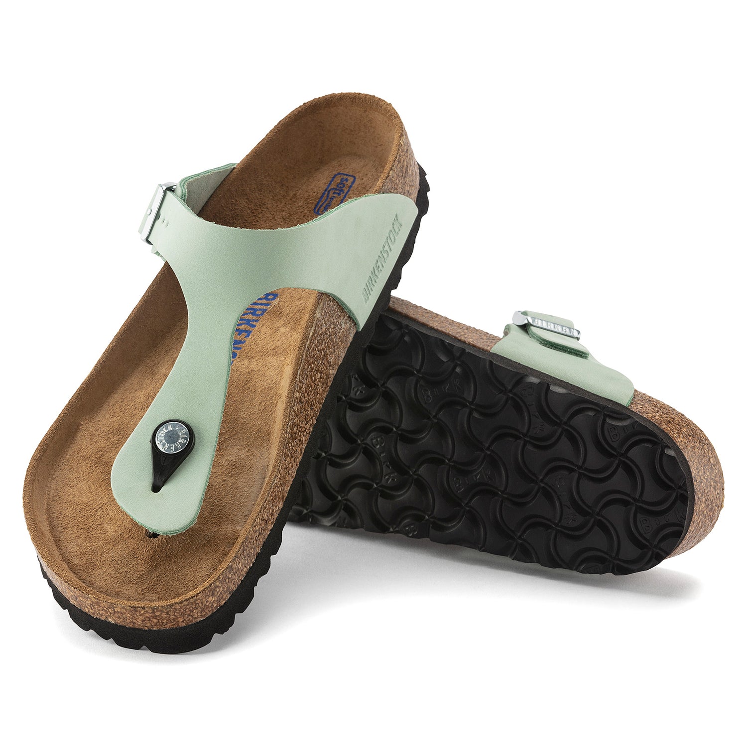 Peltz Shoes  Women's Birkenstock Gizeh Soft Footbed Sandal - Regular Width GREEN 1023 973 R