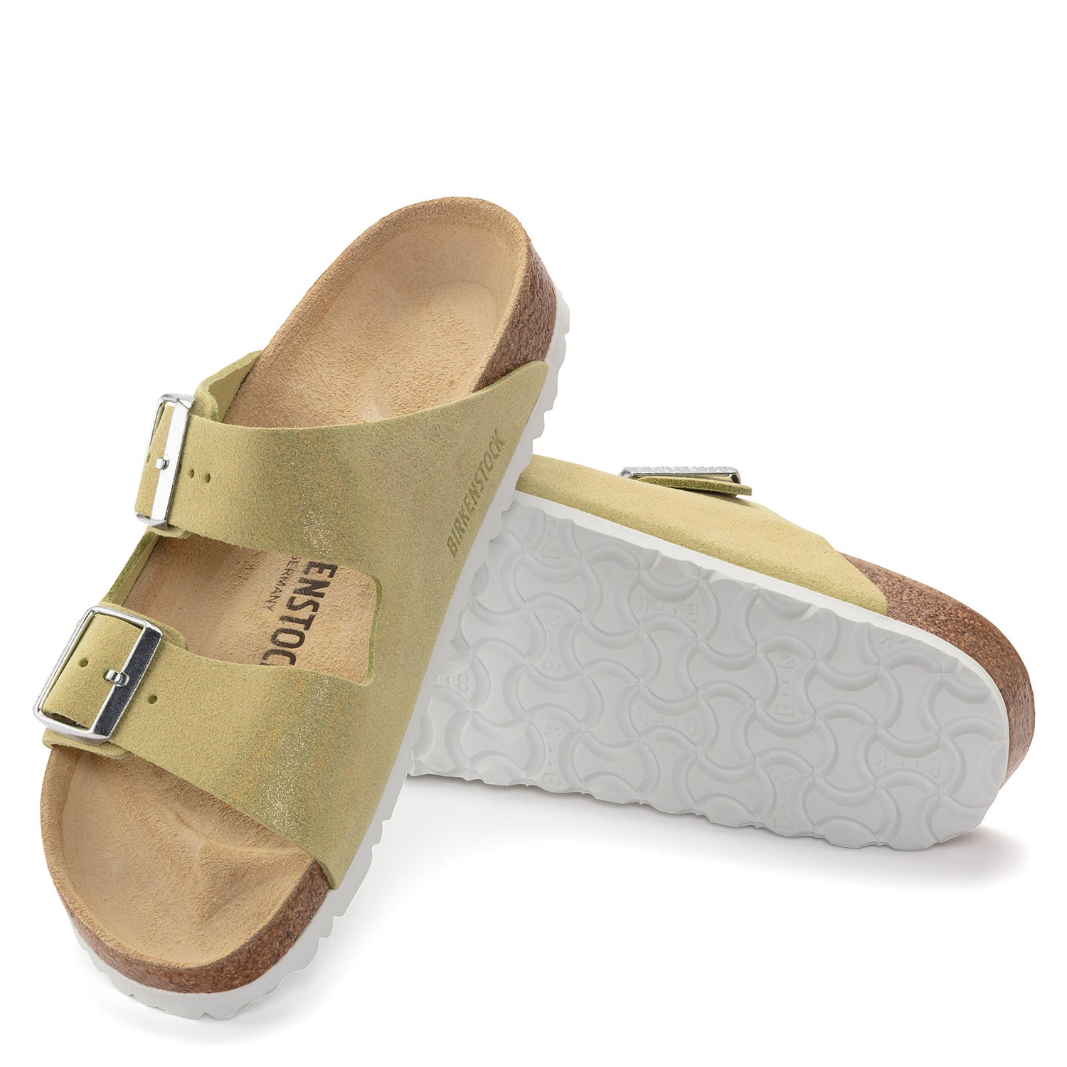 Peltz Shoes  Women's Birkenstock Arizona Shimmering Sandal - Narrow Fit YELLOW 1024 201 N
