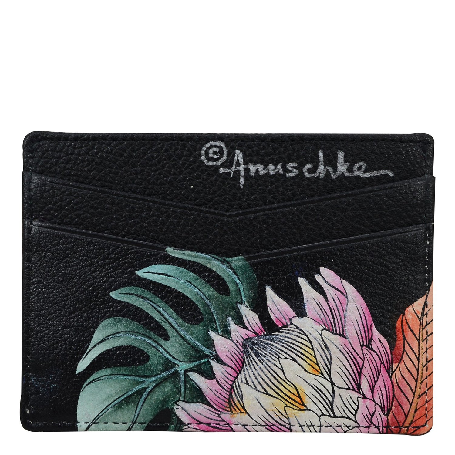 Peltz Shoes  Women's Anuschka Credit Card Case Island Escape Black 1032-ISE-BLK