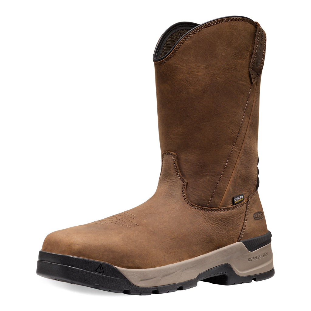 Men's KEEN Utility Flatland Pull-On Waterproof Carbon Toe Work Boot BISON 1032237
