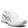Peltz Shoes  Women's ASICS GEL-Game 9 Tennis Shoe WHITE/SILVER 1042A211-100