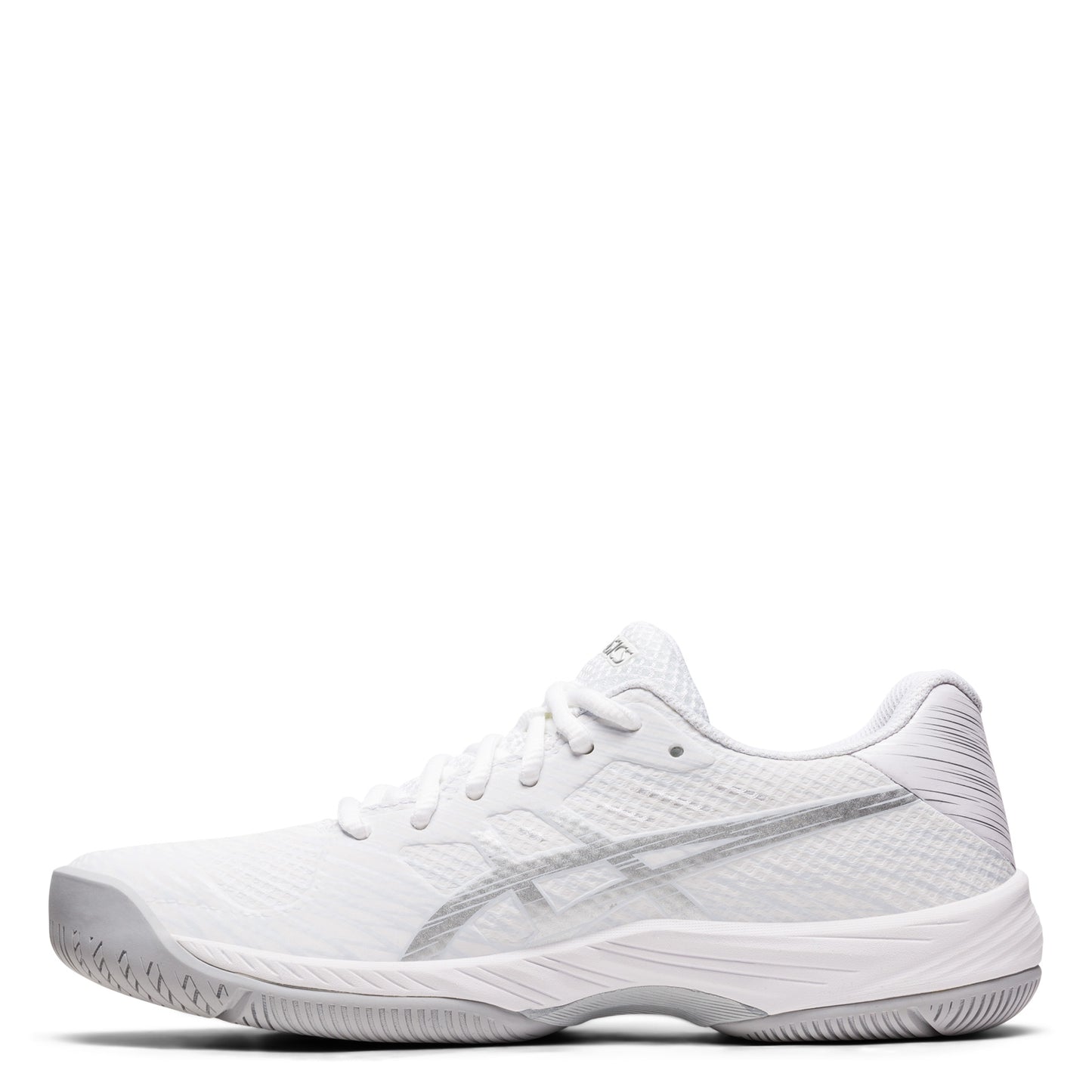 Peltz Shoes  Women's ASICS GEL-Game 9 Tennis Shoe WHITE/SILVER 1042A211-100