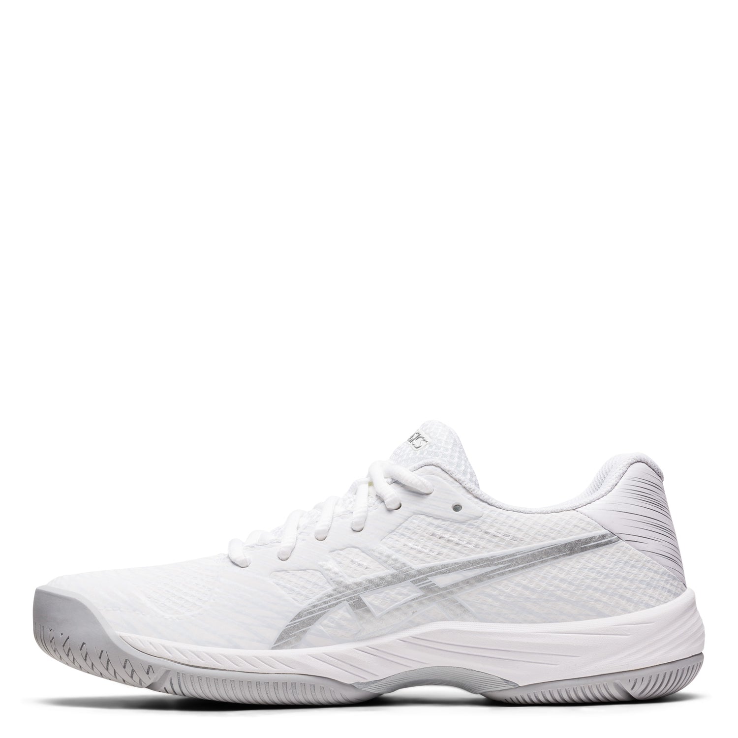Peltz Shoes  Women's ASICS GEL-Game 9 Tennis Shoe WHITE/SILVER 1042A211-100