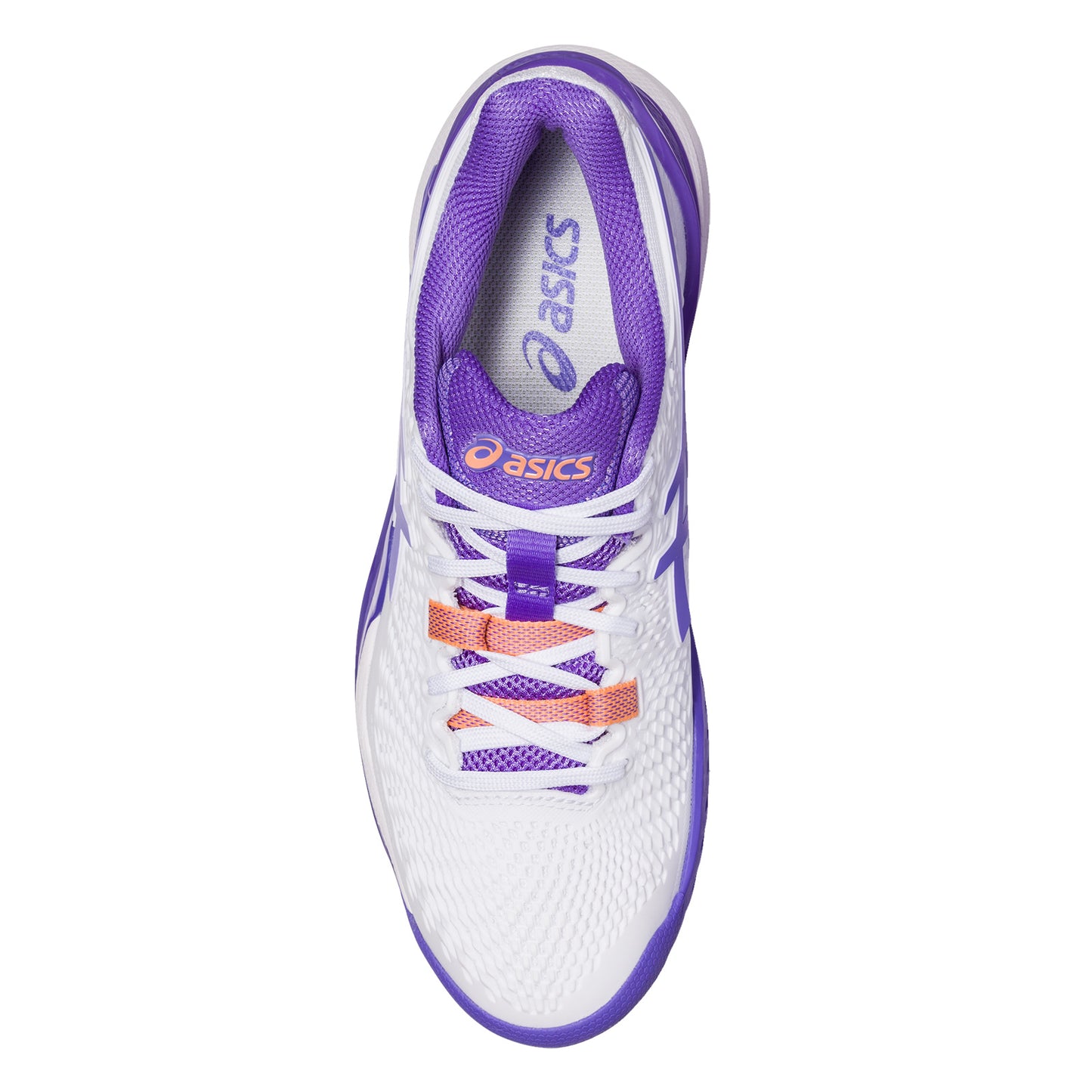 Peltz Shoes  Women's ASICS GEL-Resolution 9 Tennis Shoe - Wide Width WHITE/AMETHYST 1042A226-101