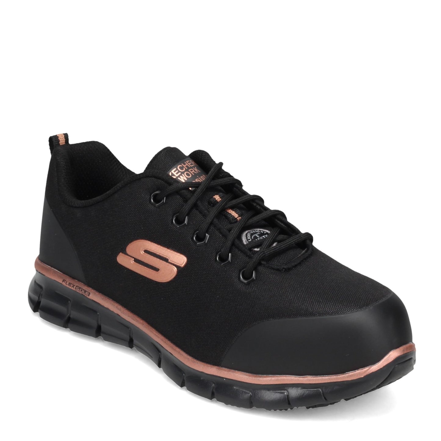 Peltz Shoes  Women's Skechers Work Sure Track - Chiton Alloy Toe Work Shoe BLACK 108025-BKRG