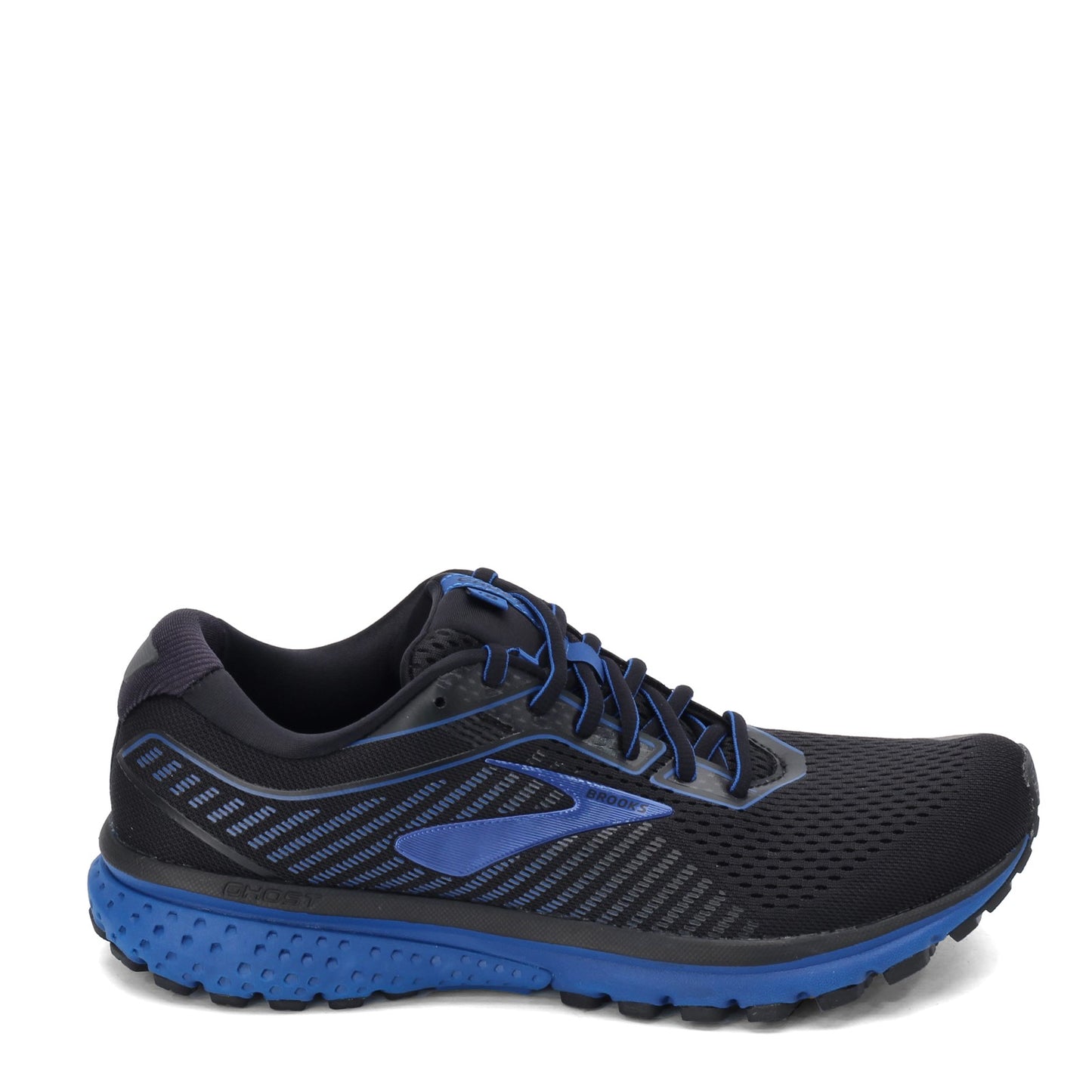 Peltz Shoes  Men's Brooks Ghost 12 Running Shoe Black/Blue 110316 1D 024