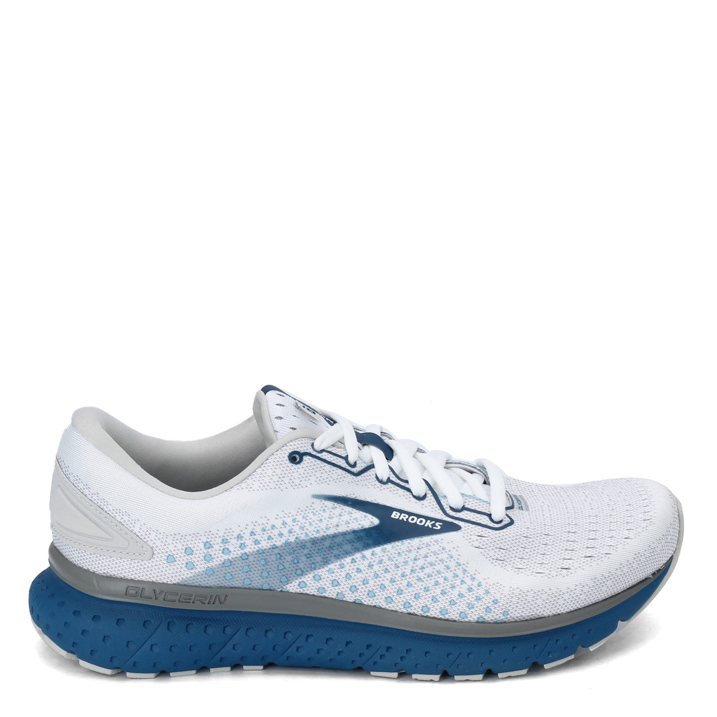 Peltz Shoes  Men's Brooks Glycerin 18 Running Shoe WHITE GREY 110329 1D 178