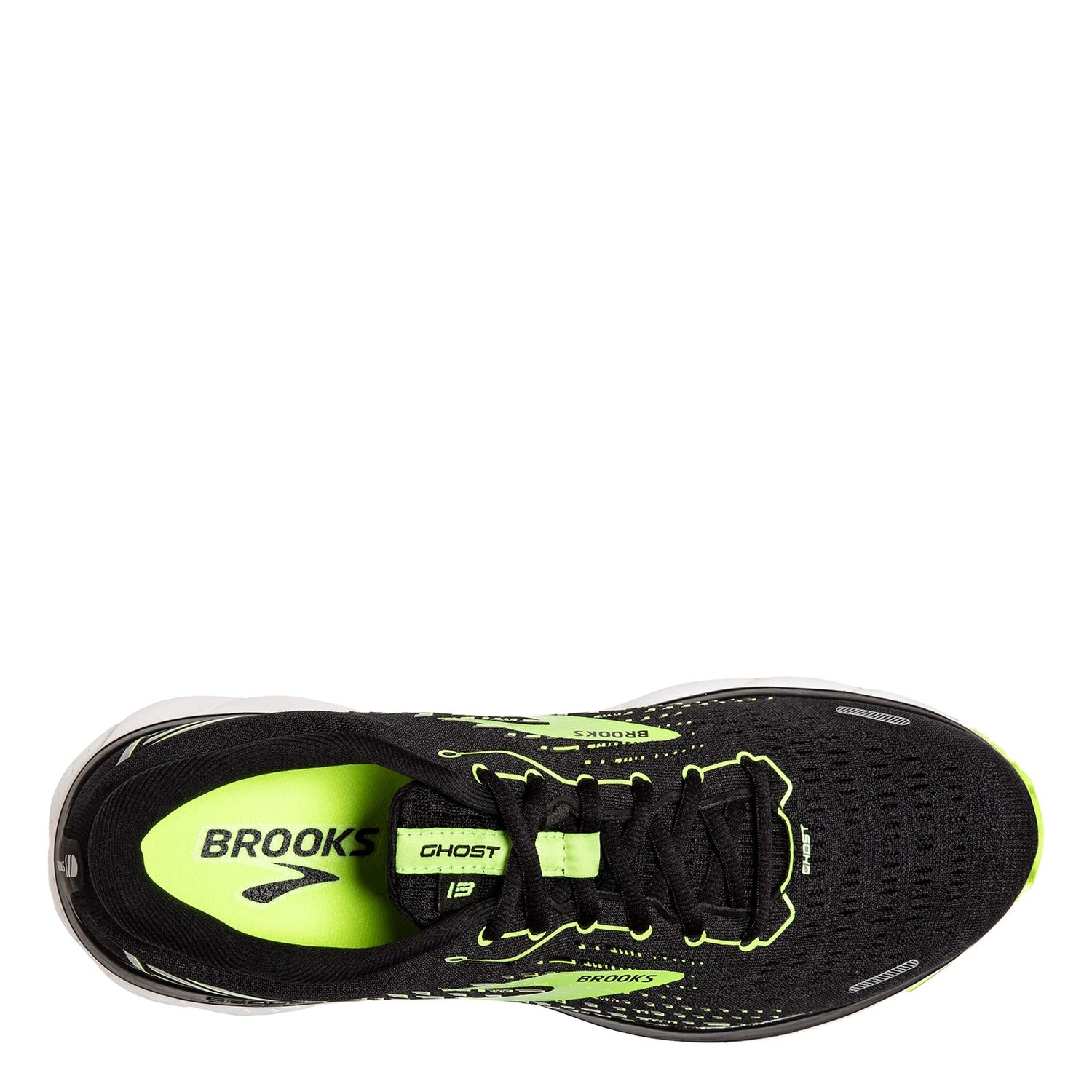 Peltz Shoes  Men's Brooks Ghost 13 Running Shoe BLACK GREEN 110348 1D 039