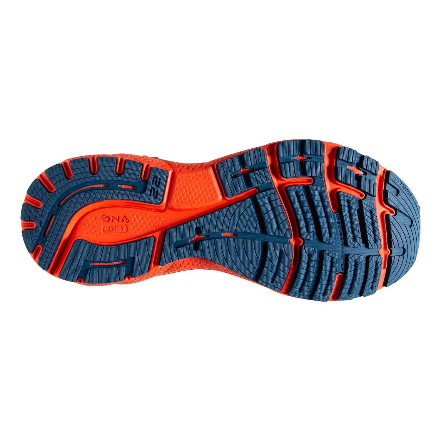 Peltz Shoes  Men's Brooks Adrenaline GTS 22 Running Shoe Blue/Orange 110366 1D 404