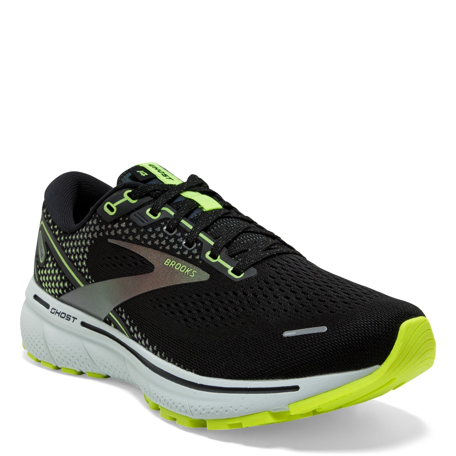 Peltz Shoes  Men's Brooks Ghost 14 Running Shoe Black/Nightlife 110369 1D 050