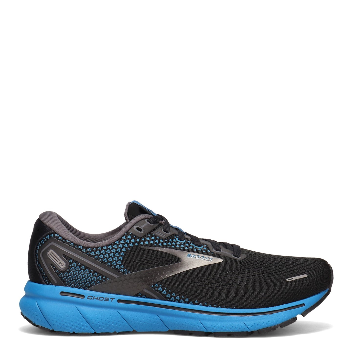 Peltz Shoes  Men's Brooks Ghost 14 Running Shoe Black/Pearl/Blue 110369 1D 056