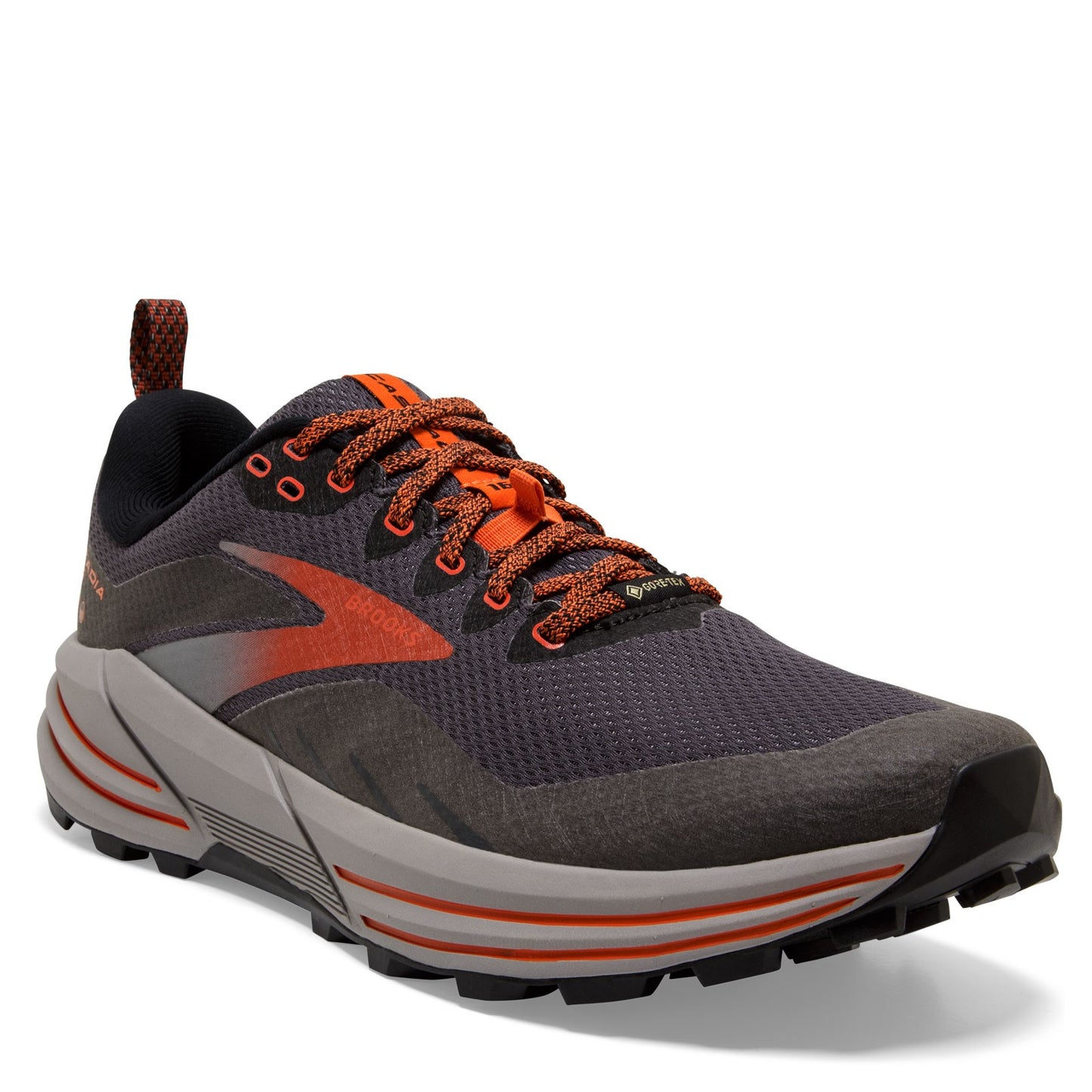 Peltz Shoes  Men's Brooks Cascadia 16 GTX Trail Running Shoe Black/Ebony/Cinnabar 110377 1D 060