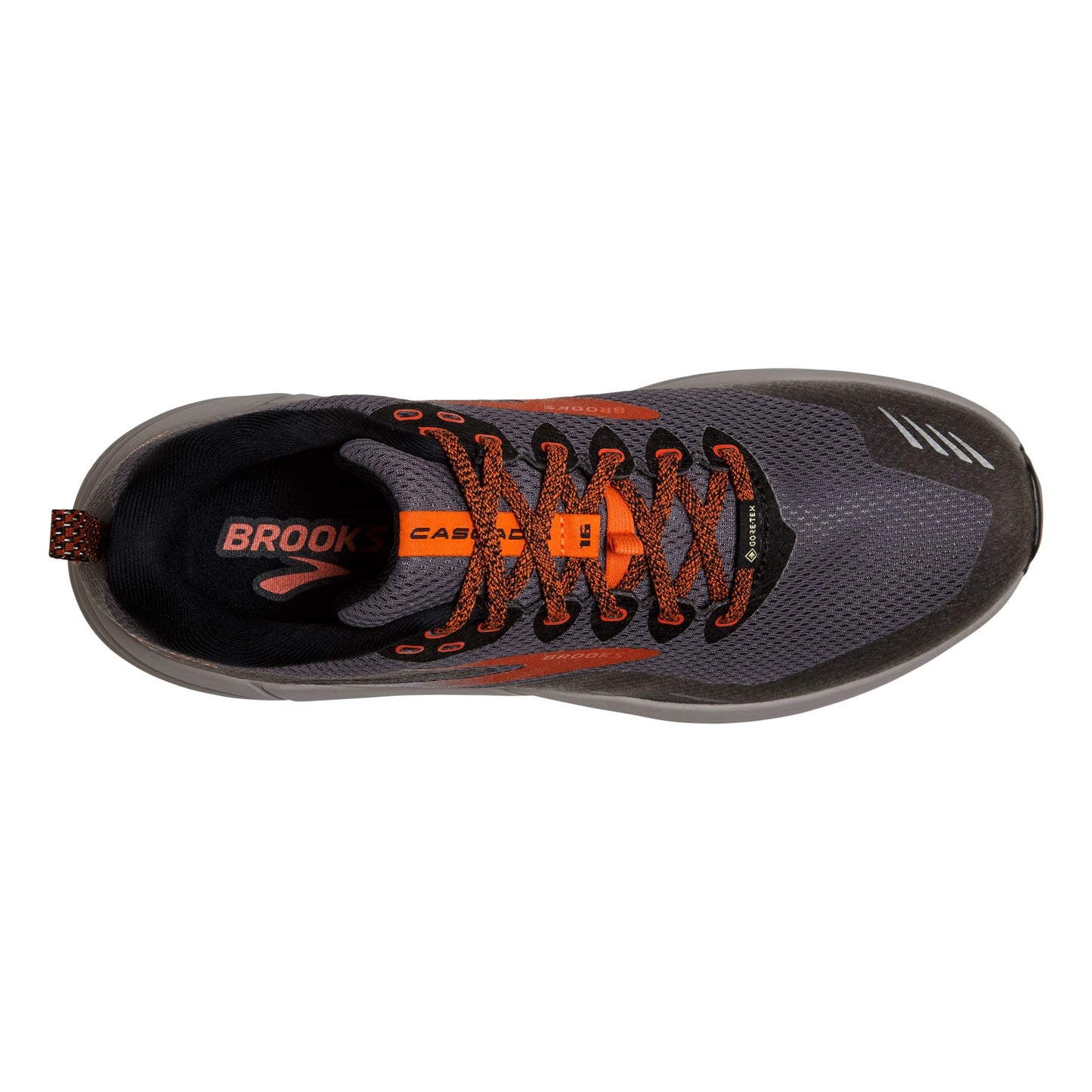 Peltz Shoes  Men's Brooks Cascadia 16 GTX Trail Running Shoe Black/Ebony/Cinnabar 110377 1D 060