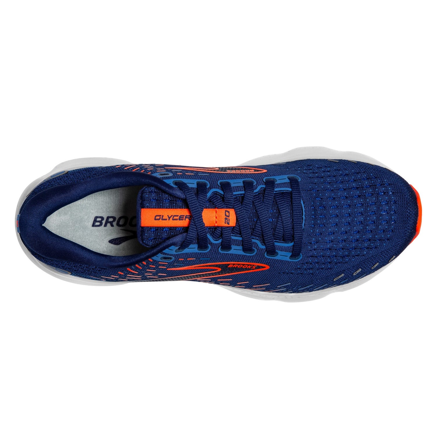 Peltz Shoes  Men's Brooks Glycerin 20 Running Shoe - Wide Width Blue/Orange 110382 2E 444