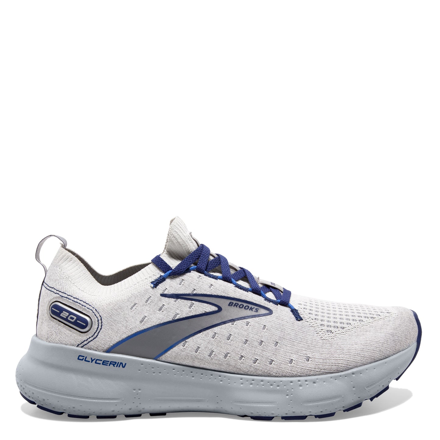 Peltz Shoes  Men's Brooks Glycerin 20 Stealth Fit Running Shoe Oyster/Blue 110384 1D 081