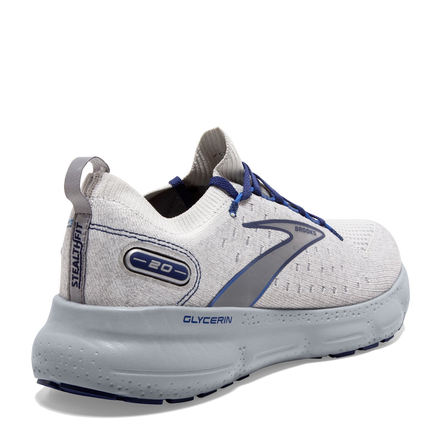Peltz Shoes  Men's Brooks Glycerin 20 Stealth Fit Running Shoe Oyster/Blue 110384 1D 081