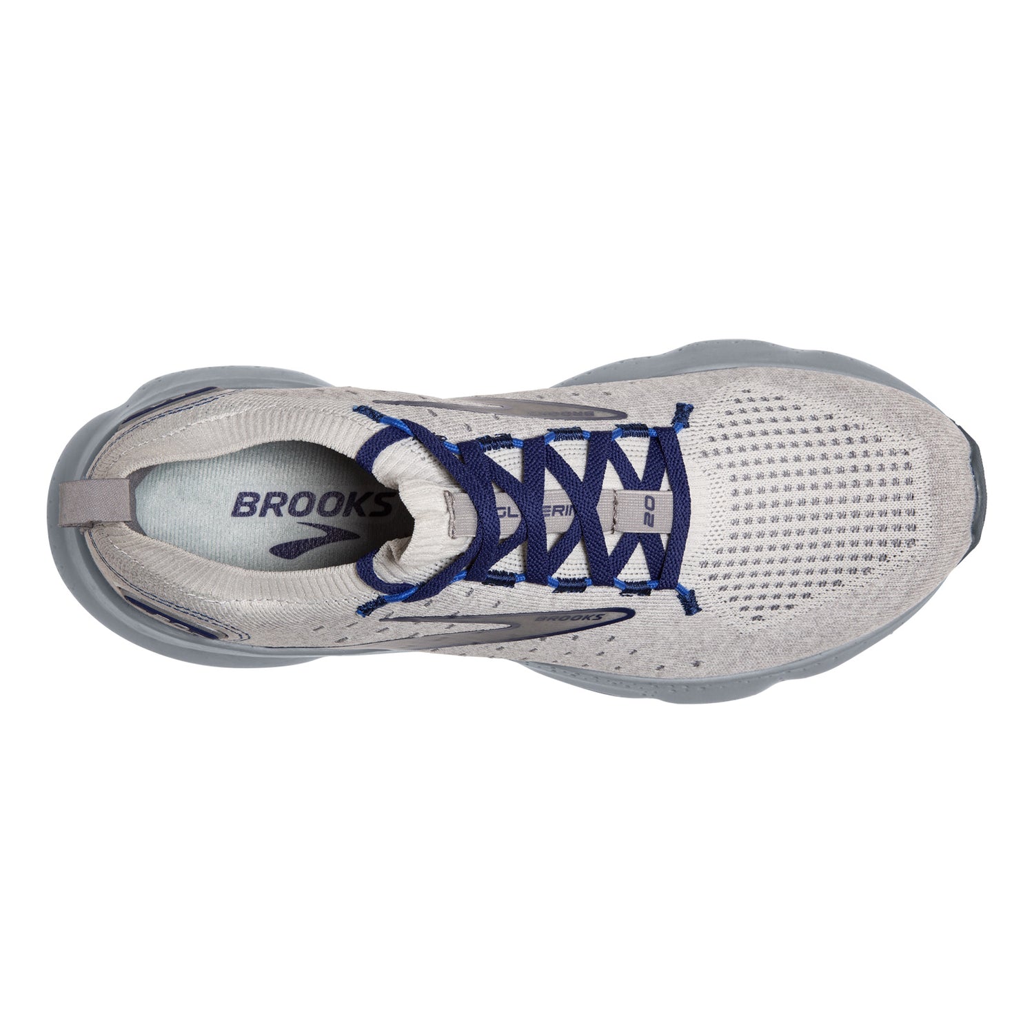 Peltz Shoes  Men's Brooks Glycerin 20 Stealth Fit Running Shoe Oyster/Blue 110384 1D 081