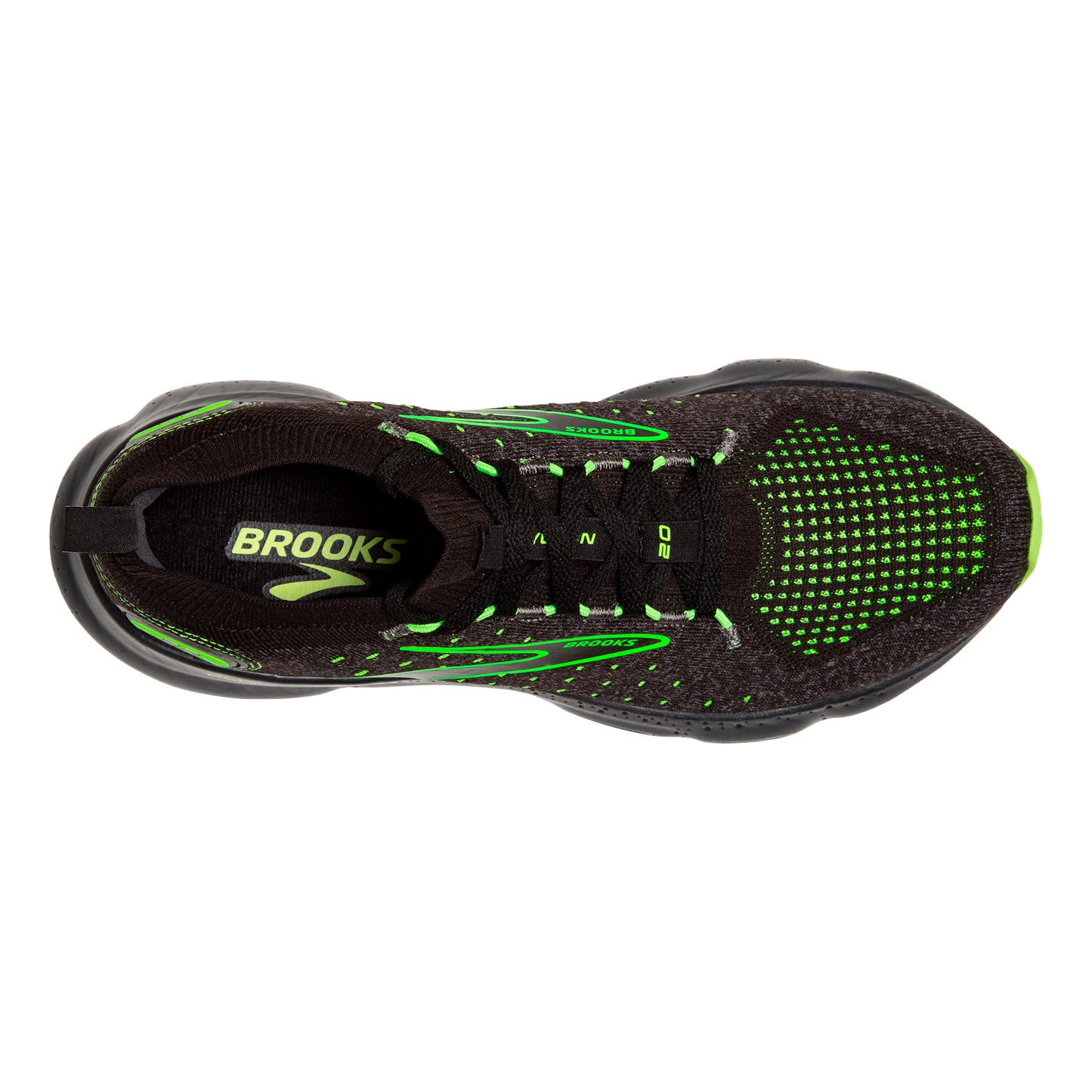 Peltz Shoes  Men's Brooks Glycerin 20 Stealth Fit Running Shoe Black/Green 110384 1D 092