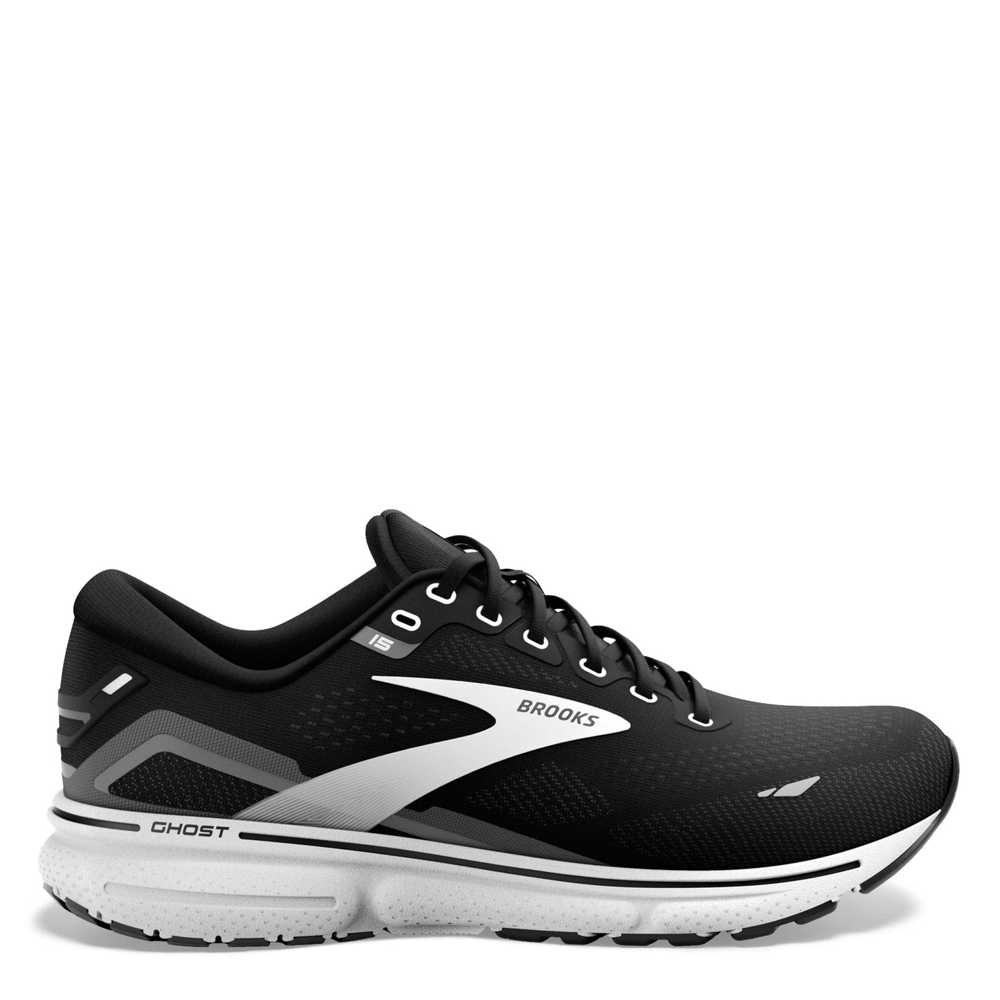 Peltz Shoes  Men's Brooks Ghost 15 Running Shoe - Wide Width Black/White 110393 2E 012