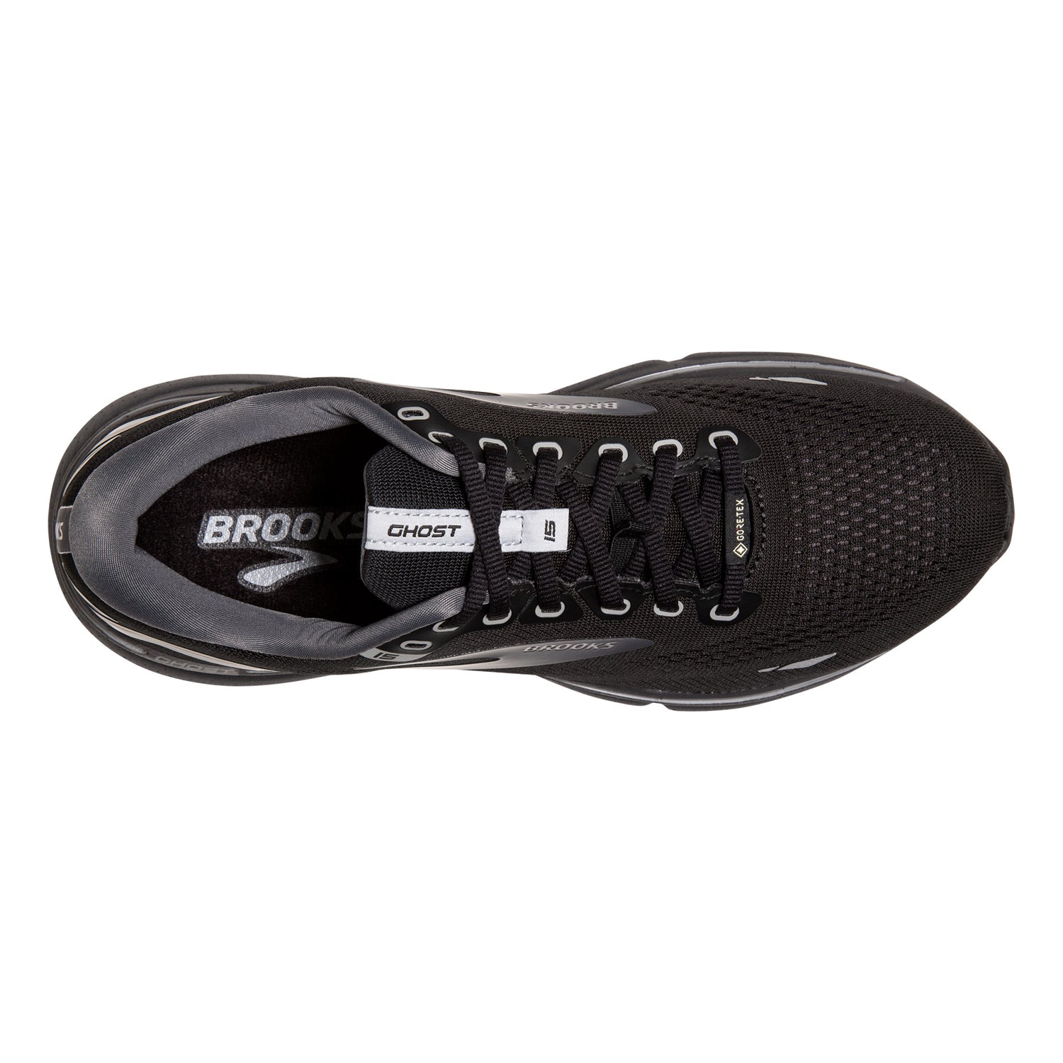 Peltz Shoes  Men's Brooks Ghost 15 GTX Running Shoe Black/Grey 110394 1D 022