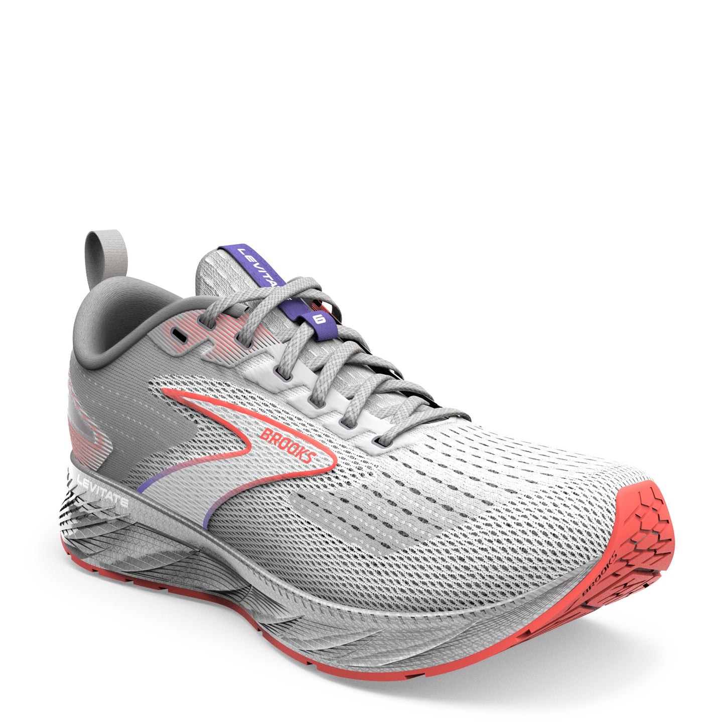 Peltz Shoes  Men's Brooks Levitate 6 Running Shoe Grey/Orange/Purple 110395 1D 407