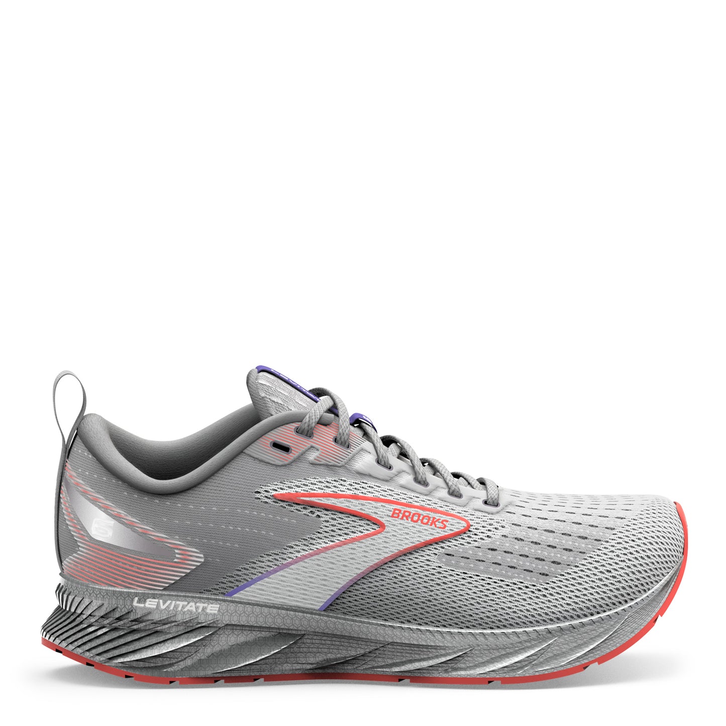 Peltz Shoes  Men's Brooks Levitate 6 Running Shoe Grey/Orange/Purple 110395 1D 407