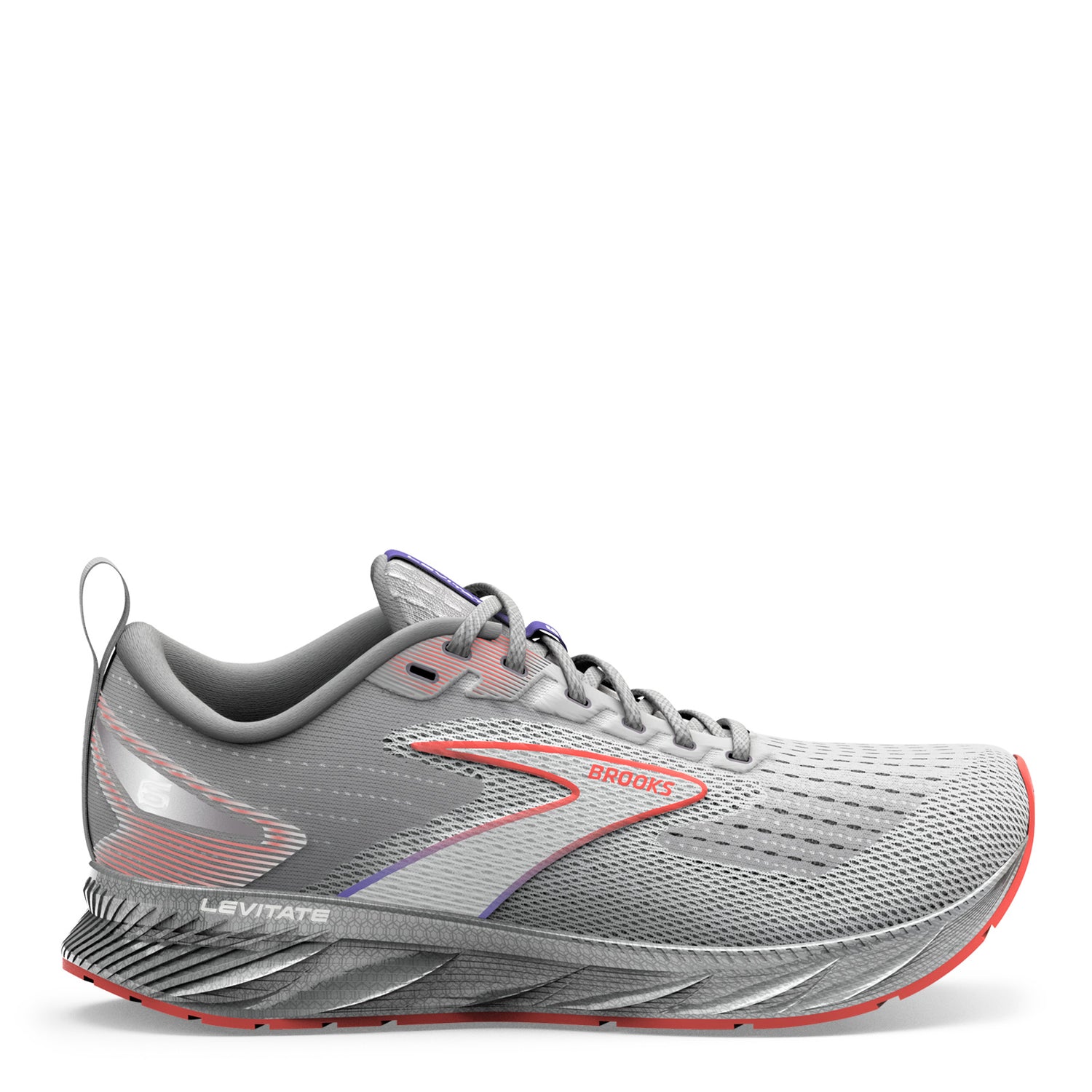 Peltz Shoes  Men's Brooks Levitate 6 Running Shoe Grey/Orange/Purple 110395 1D 407