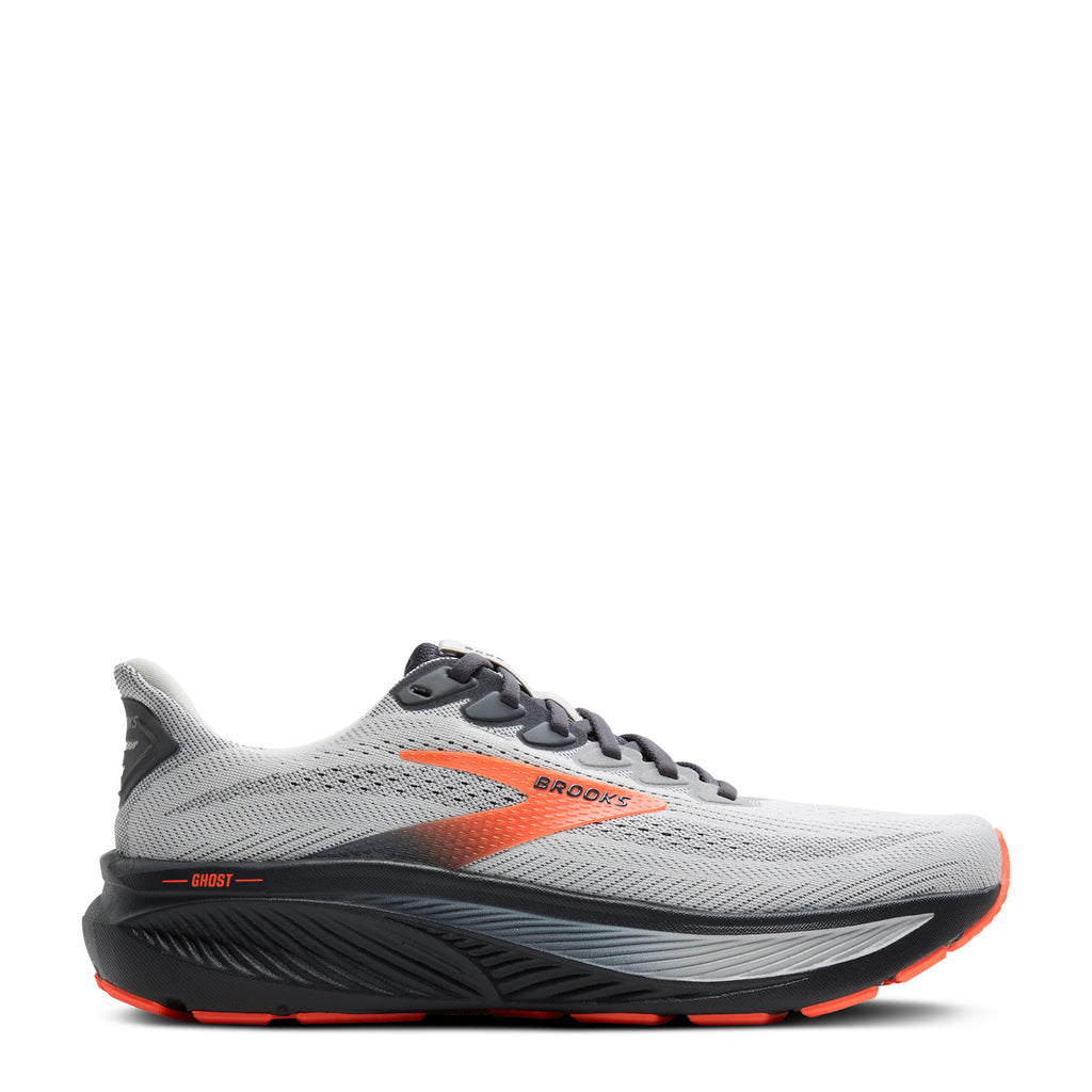 Men's Brooks Ghost 17 Running Shoe - Wide Width OYSTER / ORANGE 110442 2E 048