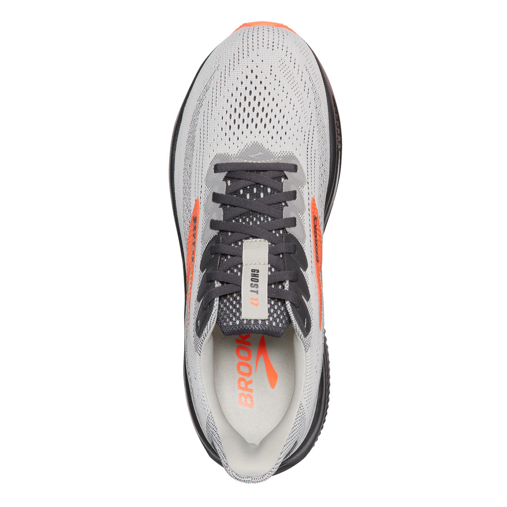Men's Brooks Ghost 17 Running Shoe - Wide Width OYSTER / ORANGE 110442 2E 048