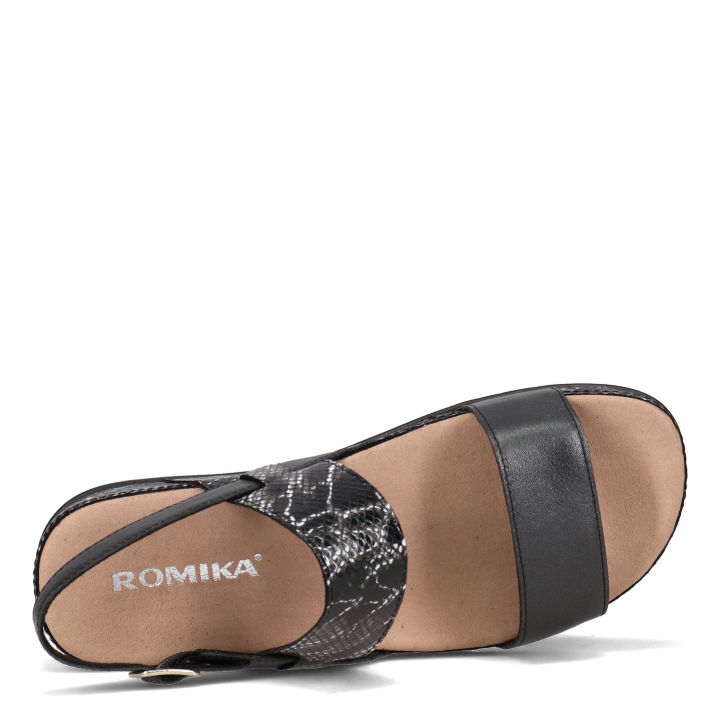 Peltz Shoes  Women's Romika Fidschi 67 Sandal BLACK SNAKE PRINT 11067-403101